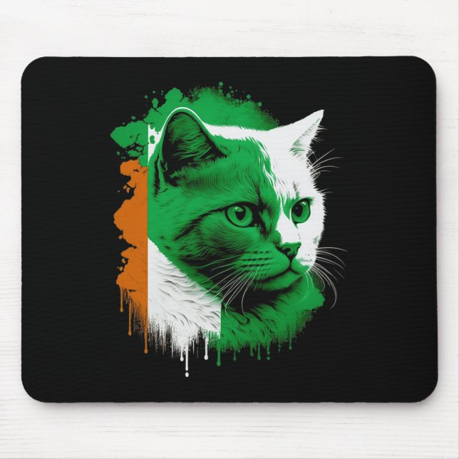Mousepad Rua. Dia de Patrick Cat Irish Flag Men Women (Frente)