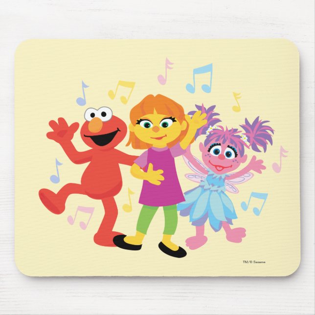 Mousepad Rua Sésamo | Dança Julia, Elmo e Abby (Frente)