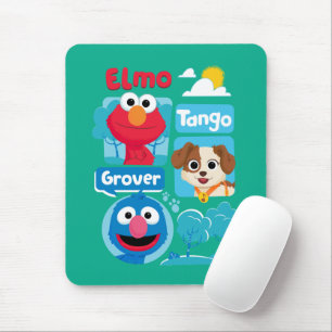 Mousepad Rua Sésamo Elmo, Tango e Grover Park Graphic