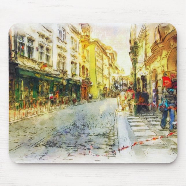 Mousepad Ruas da aguarela velha de Praga (Frente)