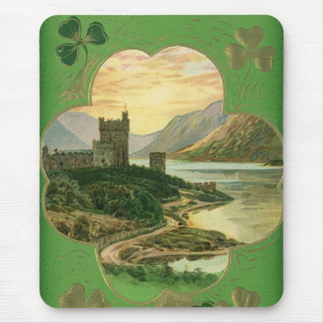 Mousepad Ruas Vintage. Patricks Day Saudações Shamrock Cast (Frente)