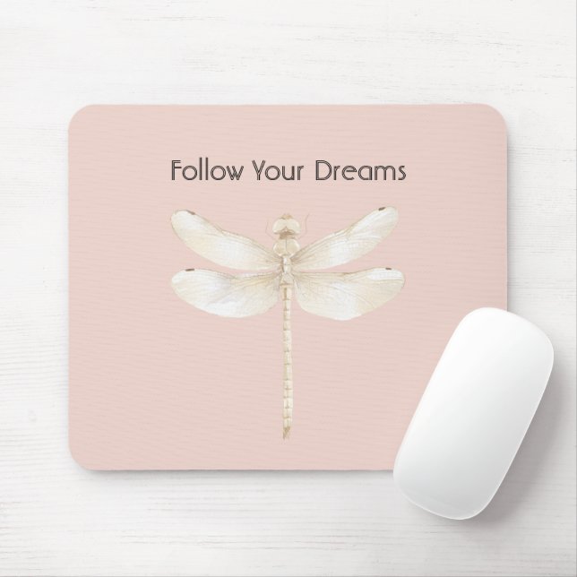 Mousepad Rubor Rosa Creme Libélula Branca (Com mouse)