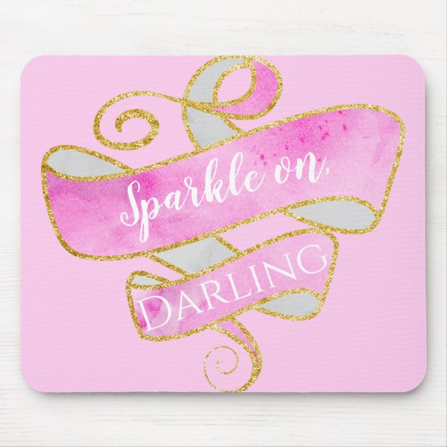 Mousepad Rubor Rosa Dourado Brilho Faísca Em, Querida (Frente)