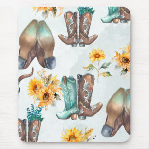 Mousepad Russo Cowboy Boots and Sunflower Watercolor