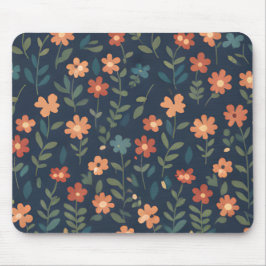 Mousepad Rust and Coral Daisy Field on Navy Blue