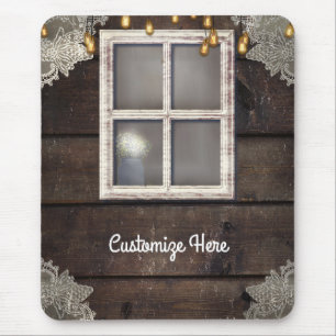 Mousepad Rustic Barn Window & Lights Rustic Country Custom