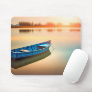 Mousepad Rustic Blue Rowboat No Lago Calm
