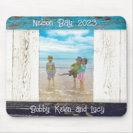 Mousepad Rustic Blue White Beach Wood Photo Frame
