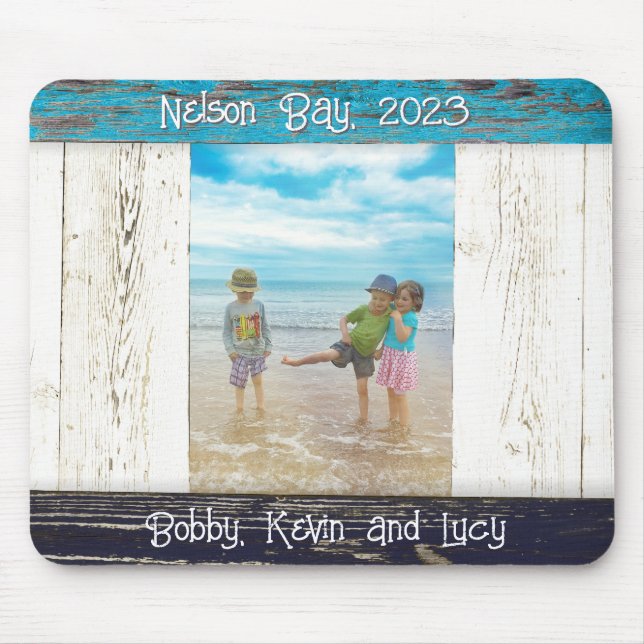 Mousepad Rustic Blue White Beach Wood Photo Frame (Frente)