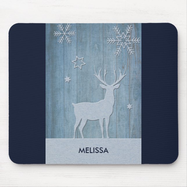 Mousepad Rustic Blue Wood Reindet — Natal (Frente)