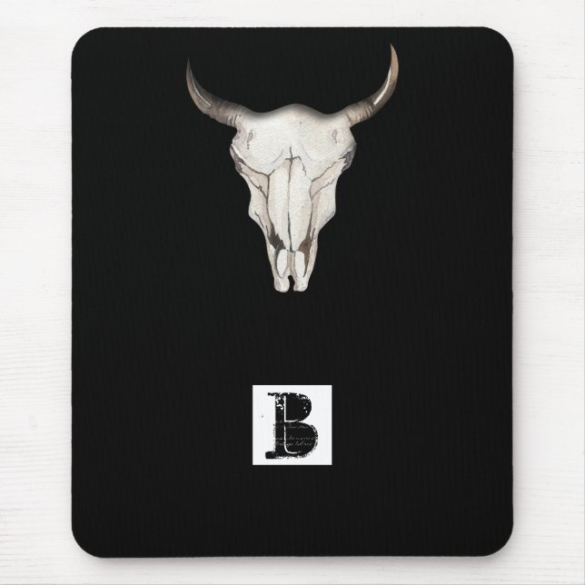 Mousepad Rustic Boho Cow Bull Horns Western Country (Frente)