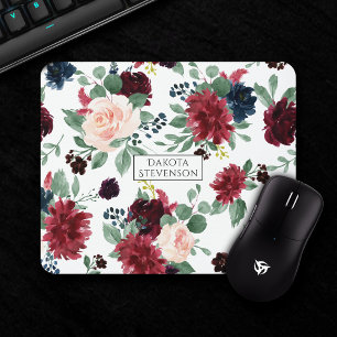 Mousepad Rustic Floral Padrão de Marinho e Borgonha Mars