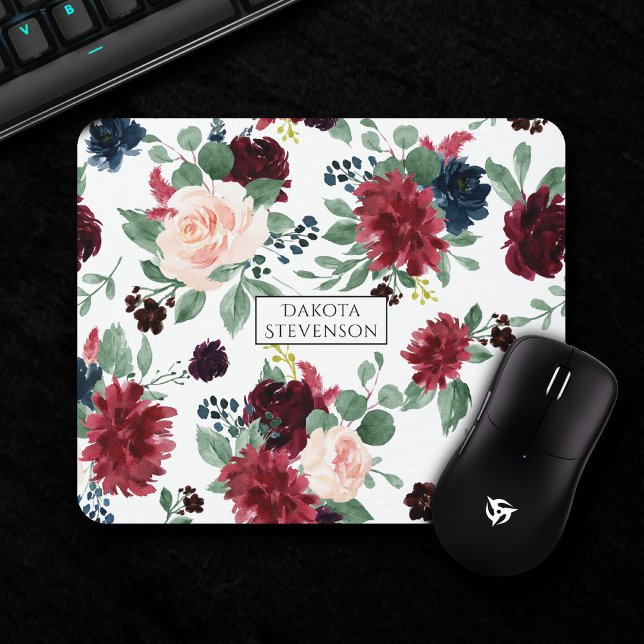 Mousepad Rustic Floral | Padrão de Marinho e Borgonha Marsa (Criador carregado)