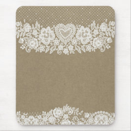 Mousepad Rustic Kraft & Renda de Renda Chic de Fazenda Rúst