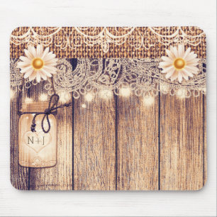 Mousepad Rustic Lighted Mason Jars Daisies & Lace Computer