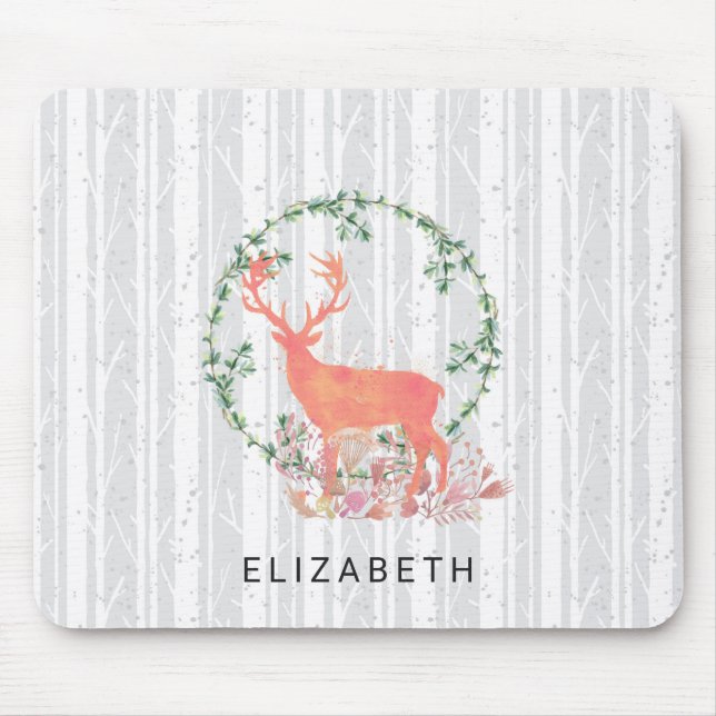 Mousepad Rustic Reindeer Boho Watercolor Personalizado (Frente)