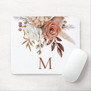 Mousepad Rustic Terracotta Florals Monograma Inicial