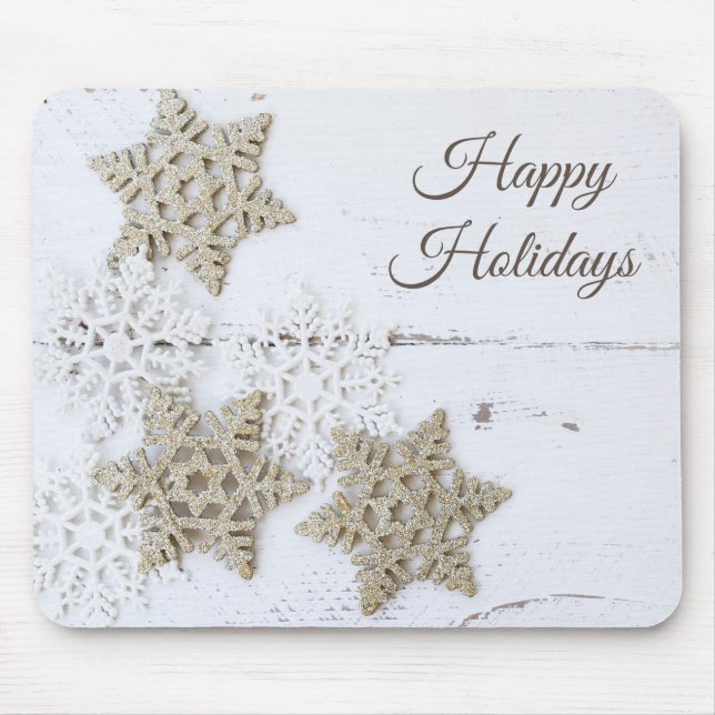 Mousepad Rustic Wh Ite Snowflakes Felizes Feriados Felizes  (Frente)