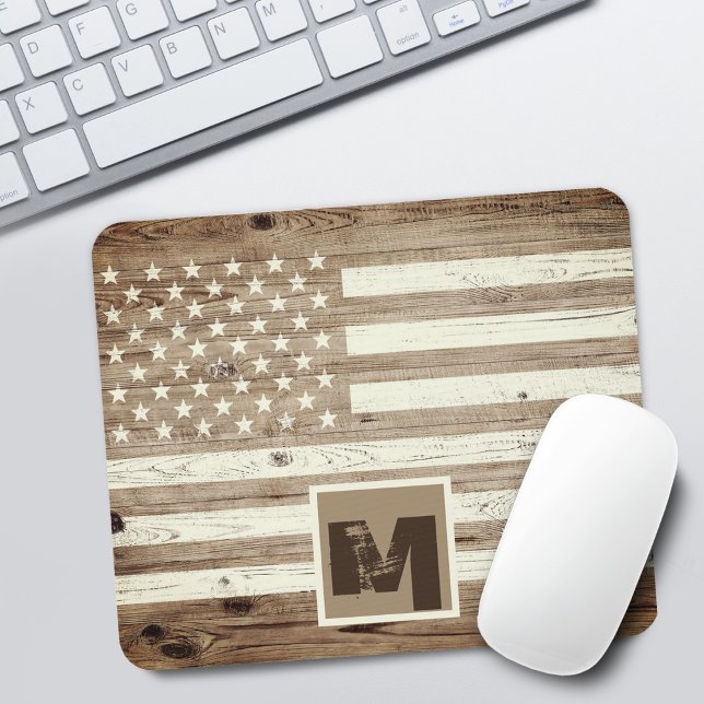 Mousepad Rustic Wood USA Flag Monograma (Rustic Wood USA Flag Monogram Mouse Pad)