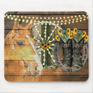 Mousepad Rústico Cavalo Girassol Vagabundo Vagão Roda Botas