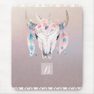 Mousepad Rústico Glam Boho Floral Crânio de Vaca Iridescent