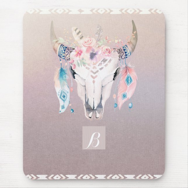 Mousepad Rústico Glam Boho Floral Crânio de Vaca Iridescent (Frente)