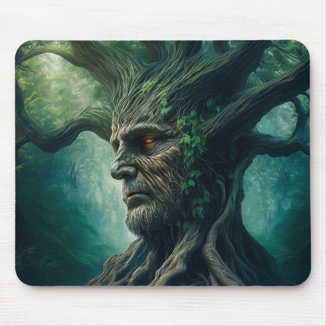 Mousepad Sábio Rosto na Floresta Mística da Árvore Antiga (Frente)