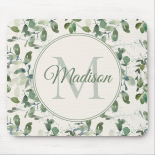 Mousepad Sage Green Eucalyptus Deixa Creme Monograma Nome