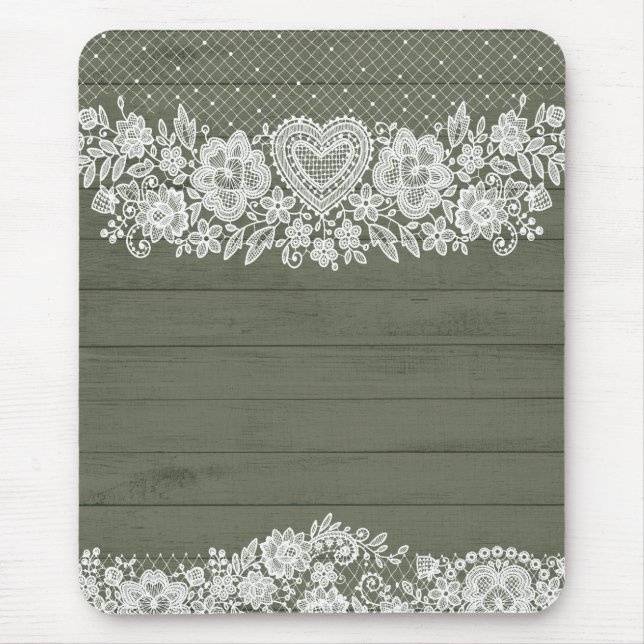 Mousepad Sage Green Russe Wood & White Lace Farmhouse (Frente)