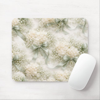 Mousepad Sage Green Wedding Bows and Hydrangea Flowers