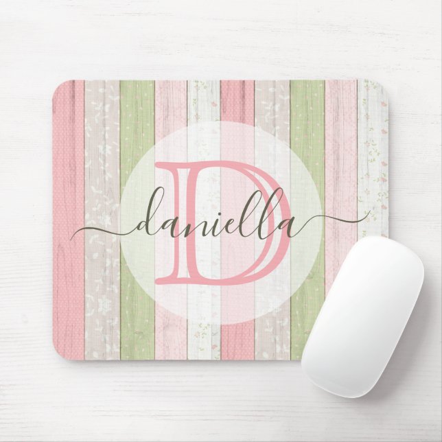 Mousepad Sage Russo Verde e Madeira Floral Rosa Personaliza (Com mouse)