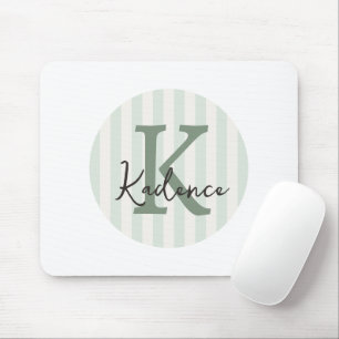 Mousepad Sage Verde Carvão Monograma Circular Listrado Pers