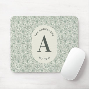 Mousepad Sage Verde Personalizado Monograma Família Elegant