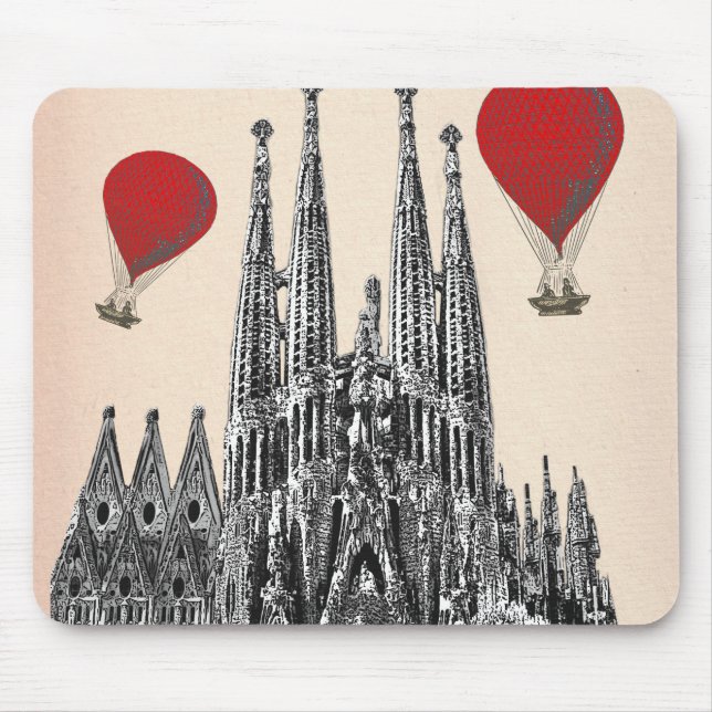 Mousepad Sagrada Família e Balões de Ar Quente Vermelho 2 (Frente)