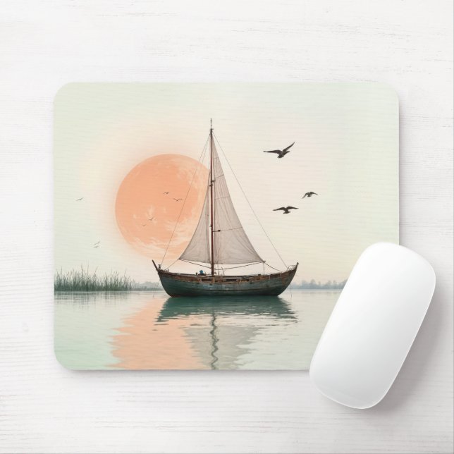 Mousepad Saiboat Sunset com gaivotas (Com mouse)