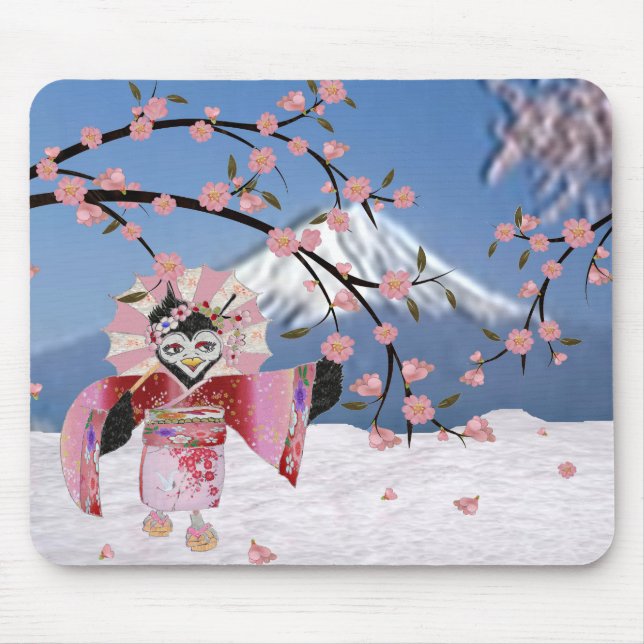 Mousepad Sakura Geisha Bird no Snow Cherry Blossoms (Frente)