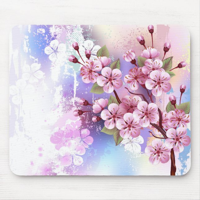 Mousepad Sakura rosa no fundo da pintura (Frente)