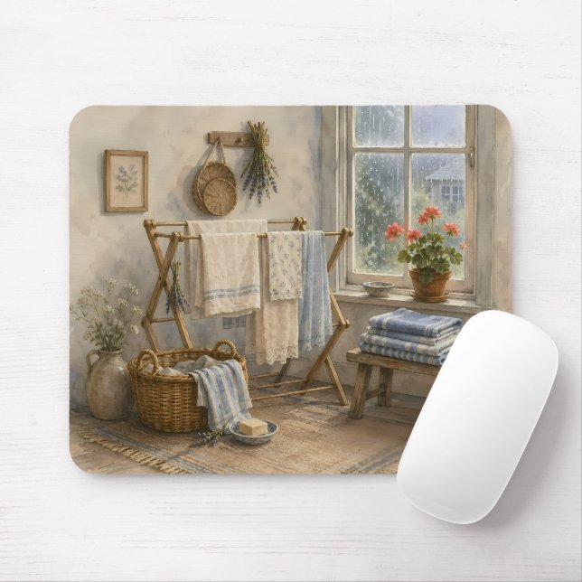 Mousepad Sala de Lavanderia da Cabana do Dia Chuvoso (Com mouse)