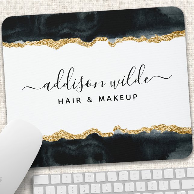Mousepad Salão de Beleza Aquarela Preto e Dourado (Criador carregado)