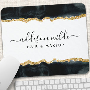 Mousepad Salão de Beleza com Aquarela Preta e Dourada