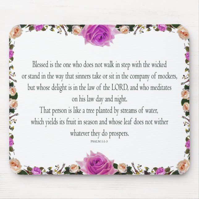 Mousepad Salm 1 Art - Abençoado, Direito, com Design Floral (Frente)