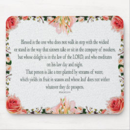 Mousepad Salmo 1, Bordas Florais, Óleo, Bem-aventurado aque