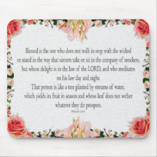 Mousepad Salmo 1, Bordas Florais, Óleo, Bem-aventurado aque