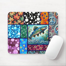 Mousepad Salmon Crazy Quilt Floral Whimsical Colorful
