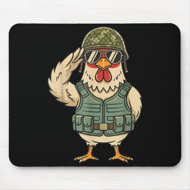 Mousepad Saluting Soldier Chicken Military Rooster Army For (Frente)