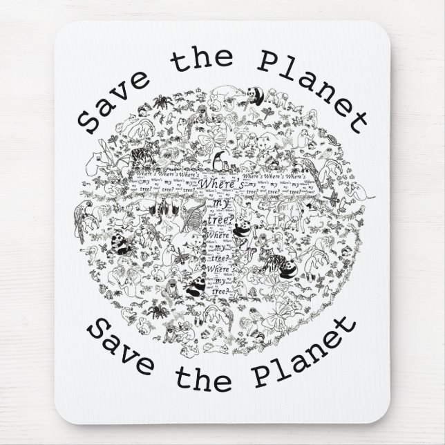 Mousepad Salvar o Planeta Terra Animais e Árvores Ameaçados (Frente)