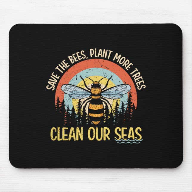 Mousepad Salve As Abelhas Plantando Mais Árvores Limpar Mar (Frente)