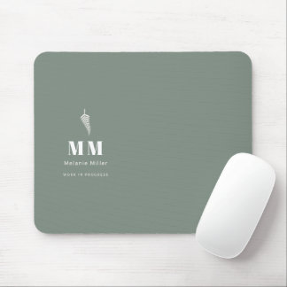 Mousepad Samambaia Botânica Verde Salvia Minimalista Nome P