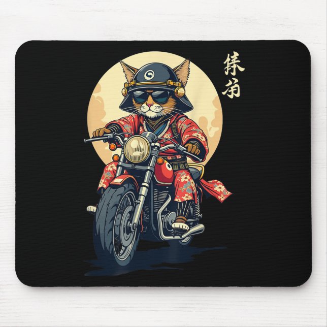 Mousepad Samurai Cat Warrior do Japão Tattoo Kawaii Nin (Frente)