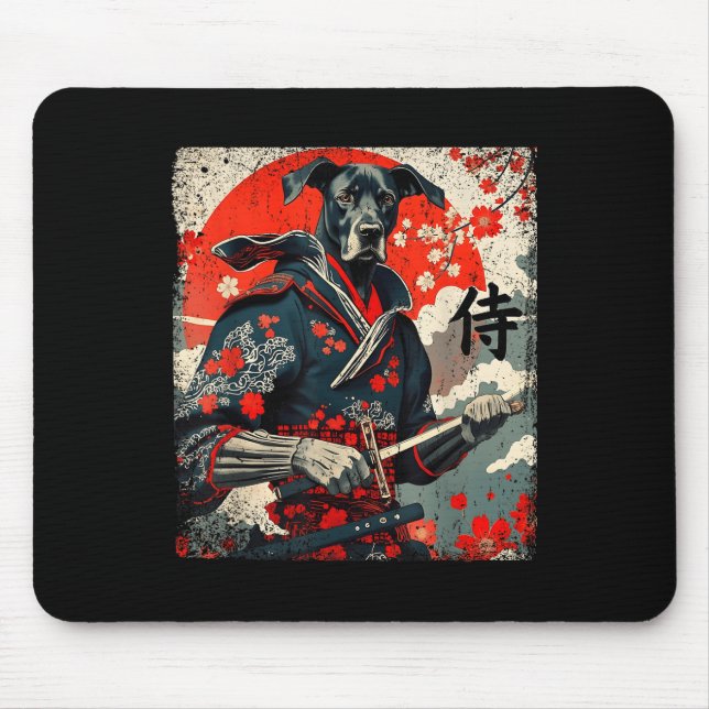 Mousepad Samurai Great Dane Tattoo Kawaii Ukiyo-e (Frente)